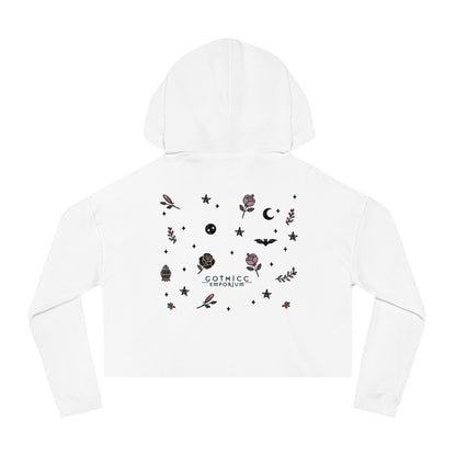 🌙 “Thicc Witchyy” Cropped Hooded Sweatshirt — cropped, curvy, and conjuring chaos 🖤🕯️✨