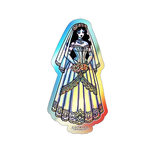 “Bride” Holographic Die-Cut Sticker — glam, ghoul, and ready to wed 🖤💍🌈👰‍♀️