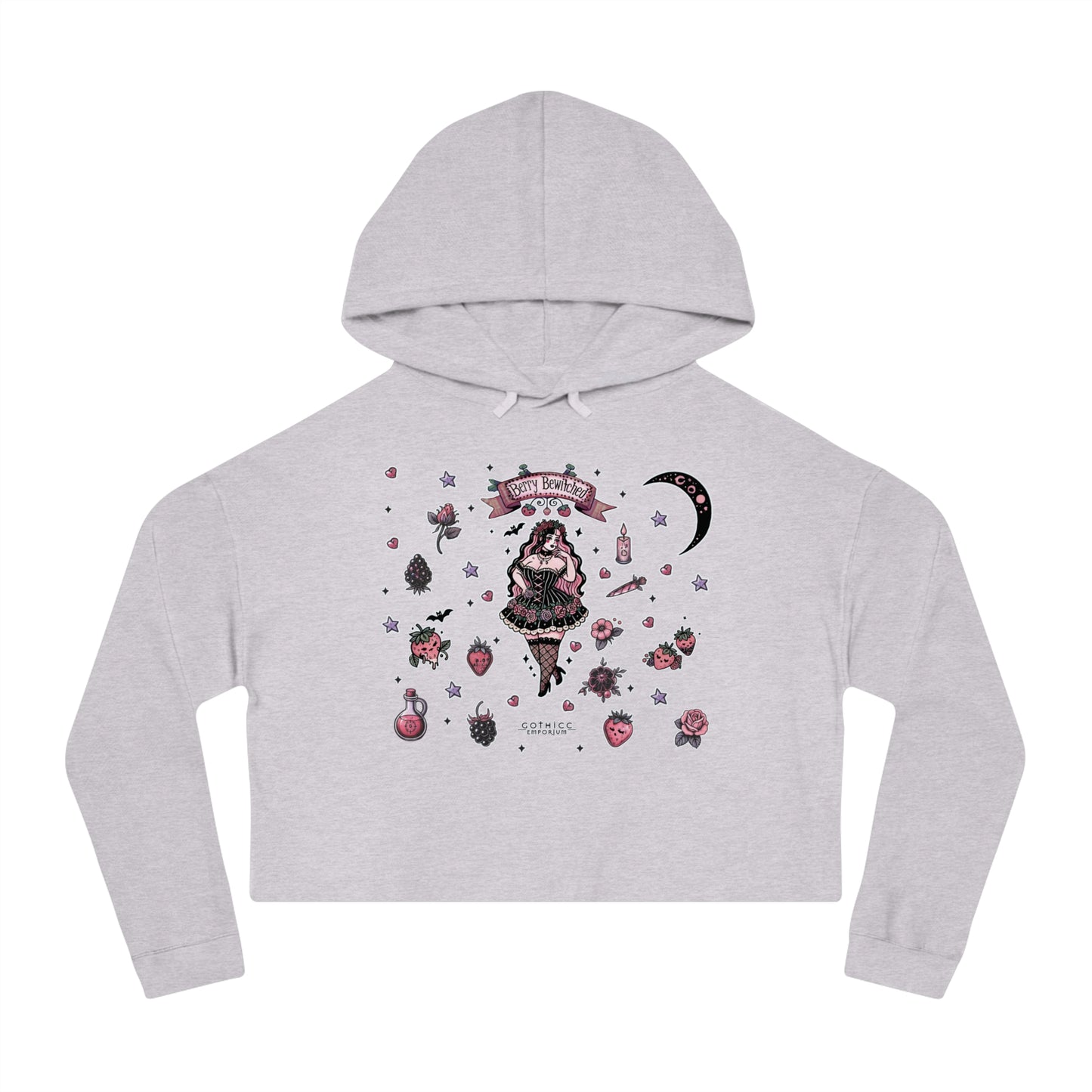🍓“Berry Bewitched” Cropped Hooded Sweatshirt — juicy, hexed, and laced with dark sweetness 🔮🖤✨