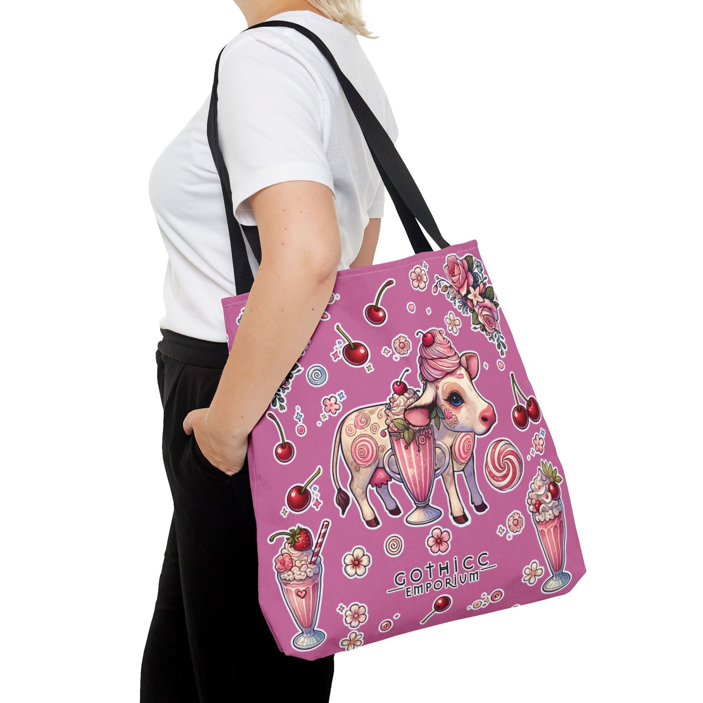 🖤“Milkshake Cow” Tote Bag in Pink — thicc, sweet, and built to carry drama 🐄🛍️🍓