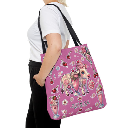 🖤“Milkshake Cow” Tote Bag in Pink — thicc, sweet, and built to carry drama 🐄🛍️🍓