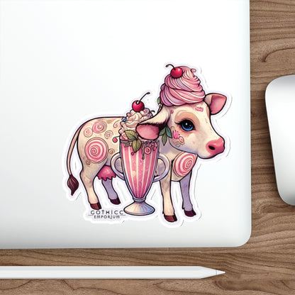 “Milkshake Cow” Die-Cut Vinyl Sticker — udderly unhinged and cute to curse 🐄🍓🖤