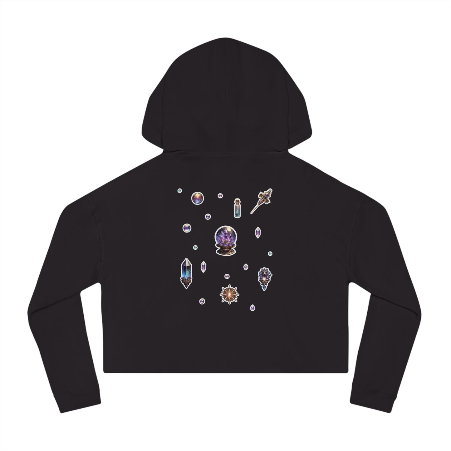 🔮 “Crystal Gem” Cropped Hooded Sweatshirt — glowing, grounded, and glam in every layer 💎🌙🖤✨